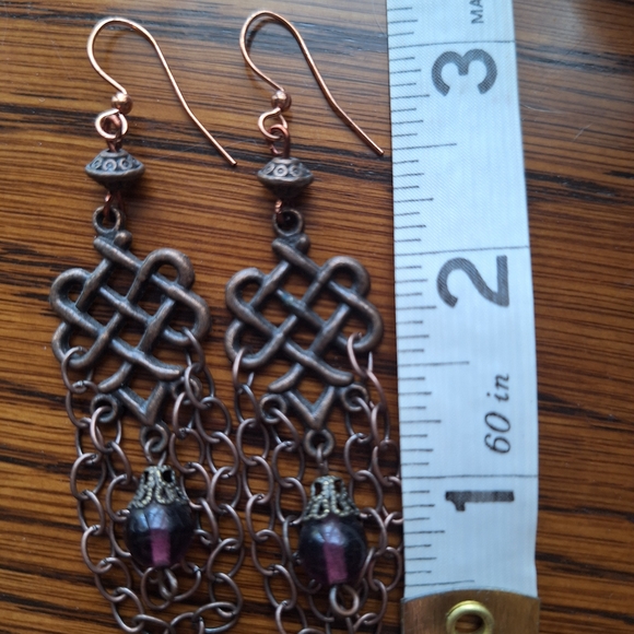 Elegant Chain Drop Earrings with Purple Accents - Picture 4 of 4